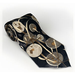 Screenplay By Martin Wong Silk Tie “ Bachrach” Black And Golds Abstract